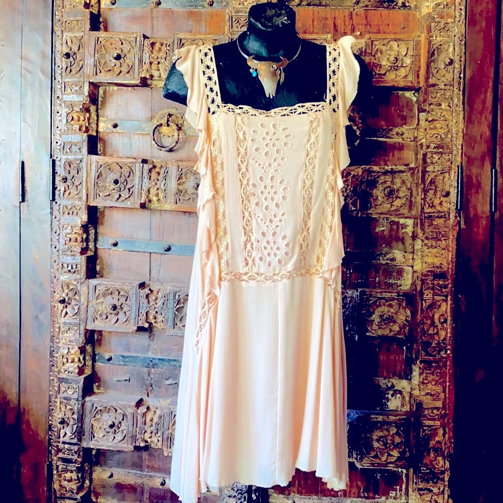 Romantic Champagne Pink Frilly Sundress - fits small or medium